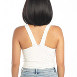 JBEXTENSION 12 Inches Bob Cut Soft Black Short Hair With Bangs Zig Zag Part Wig DORA BROWN