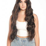 JBEXTENSION 32 Inches Extra Long Body Wave Nature Brown Wig With Bangs JOLIN
