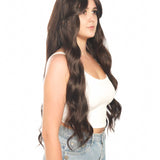 JBEXTENSION 32 Inches Extra Long Body Wave Nature Brown Wig With Bangs JOLIN