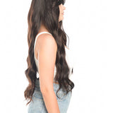 JBEXTENSION 32 Inches Extra Long Body Wave Nature Brown Wig With Bangs JOLIN
