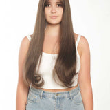 JBEXTENSION 26 Inches Curly Brown Wig With Bangs JANICE
