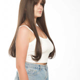 JBEXTENSION 26 Inches Curly Brown Wig With Bangs JANICE