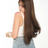 JBEXTENSION 26 Inches Curly Brown Wig With Bangs JANICE