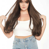 JBEXTENSION 26 Inches Curly Brown Wig With Bangs JANICE