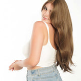 JBEXTENSION 26 Inches Brown Free Part Pre-Cut Frontlace Glueless Wig With Bangs JUANITA