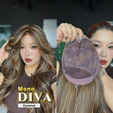 JBEXTENSION DIVA MONO Full Monofilament Handmade Full Lace Full Hand Tied Wig 24 Inches Long Curly Caramel Mono Lace Handmade Futura Fiber Wig with Anti-slip Silicone Strips Glueless Wig DIVA MONO - CARAMEL【BENDY EAR TABS】