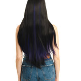 JBEXTENSION 30 Inches Black With Mesche Blue Extra Long Straight Wig ALESSIA