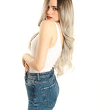 JBEXTENSION 28 Inches Grey White Wave Long Women Wig CLOUDIA