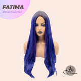 JBEXTENSION 30 Inches Long Straight Blue Violet Wig With Dark Root FATIMA