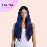JBEXTENSION 30 Inches Long Straight Blue Violet Wig With Dark Root FATIMA