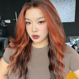 JBEXTENSION 24 Inches Long Wave Chocolate Orange Pre-Cut 13X6 Free Part Snowflake Lace Frontlace Glueless Wig FRANCY PRO - CHOCOLATE ORANGE【BENDY EAR TABS】