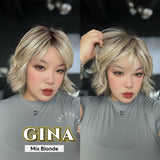 JBEXTENSION GINA MONO Full Monofilament Handmade Full Lace Full Hand Tied Wig 12 Inches Mix Blonde Mono Lace Handmade Futura Fiber Wig with Anti-slip Silicone Strips Glueless Wig GINA MONO【BENDY EAR TABS】