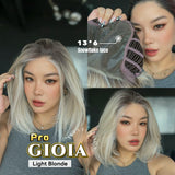 JBEXTENSION 14 Inches Light Blonde Pre-Cut 13X6 Free Part Snowflake Lace Frontlace Bob Cut Glueless Wig GIOIA PRO - LIGHT BLONDE【BENDY EAR TABS】