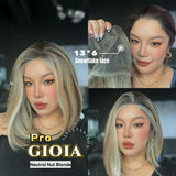 JBEXTENSION 14 Inches Neutral Nut Blonde Pre-Cut 13X6 Free Part Snowflake Lace Frontlace Bob Cut Glueless Wig GIOIA PRO - NEUTRAL NUT BLONDE【BENDY EAR TABS】