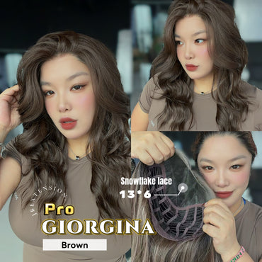 JBEXTENSION 21 Inches Brown Curly Pre-Cut 13X6 Free Part Snowflake Lace Frontlace Glueless Wig GIORGINA PRO - BROWN【BENDY EAR TABS】