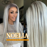 Nichole's Selection - 28 Inches Mix Grey With Dark Root Straight Lace Front Wig.Pre Plucked HD Transparent Lace Frontal Glueless Wig NOELIA