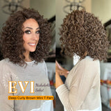 Nichole's Selection -15 Inches Deep Curly Brown Side Part Mini T Part Frontlace Glueless Wig EVI