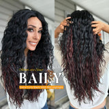 Nichole's Selection -26 inches Extra Curly Black With Red Highlight Frontlace Glueless Wig BAILEY