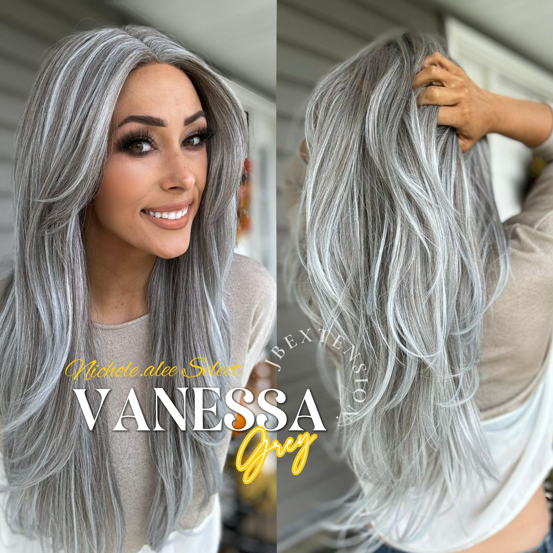Nichole's Selection - 26 Inches Curly Grey Pre-Cut Frontlace Wig