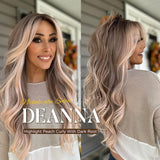 Nichole's Selection - 28 Inches Highlight Peach Curly With Dark Root Frontlace Glueless Wig DEANNA