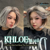 HOT OF SEASON -12 Inches Bob Cut Silver Pre-Cut Snowflake Lace Frontlace Glueless Wig KHLOE SILVER