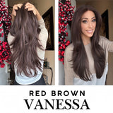 JBEXTENSION 26 Inches Curly Reddish Brown Pre-Cut Frontlace Wig VANESSA REDDISH BROWN