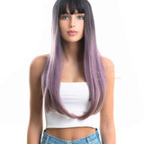 JBEXTENSION 22 Inches Nature Straight Black Root With Purple Hair Wig TINA