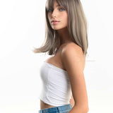 JBEXTENSION 16 Inches Short Bob Ombre Brown Ash Blonde Wig With Bangs VALENTINA