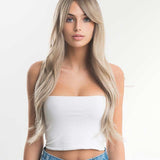 JBEXTENSION 25  Inches Curly Cold Blonde Wig With Bangs KAILEY