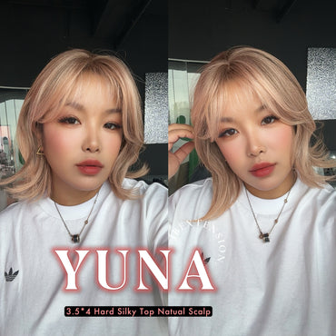 JBEXTENSION 12 Inches Scalpiana Apricot 3.5X4 Hard Silky Top Natural Scalp Effect Women Wig With Bangs YUNA APRICOT