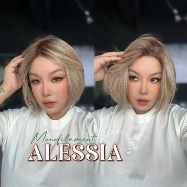 JBEXTENSION ALESSIA MONO Monofilament Handmade Wig 6X5 Full Monofilament Hand Tied Top Wig 10 Inches Bob Cut Mix Blonde Mono Lace Wig Glueless Wig ALESSIA MONO【BENDY EAR TABS】