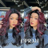 JBEXTENSION 23 Inches Curly Black Red Pre-Cut Frontlace Glueless Black Sapphire Wig OPRAHA