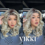 JBEXTENSION 18 Inches Mix Blonde Long Pre-Cut T Part Snowflake Lace Frontlace Glueless Wig VIKKI【BENDY EAR TABS】