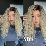 JBEXTENSION 18 Inches Deep Curly Blonde Pre-Cut Side Part Frontlace Glueless Black Sapphire Wig JADA