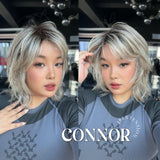 JBEXTENSION 13 Inches Dark Mix Blonde Curly Pre-Cut T Part Snowflake Lace Frontlace Glueless Wig CONNOR【BENDY EAR TABS】