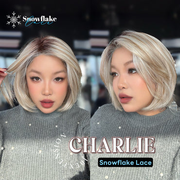 JBEXTENSION 12 Inches Mix Blonde Pre-Cut Side Part Snowflake Lace Frontlace Glueless Wig CHARLIE【BENDY EAR TABS】