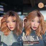 JBEXTENSION AMIKA MONO Monofilament Handmade Wig 6X5 Full Monofilament Hand Tied Top Wig 14 Inches Copper Curly Mono Lace Wig Glueless Black Sapphire Wig AMIKA MONO【BENDY EAR TABS】