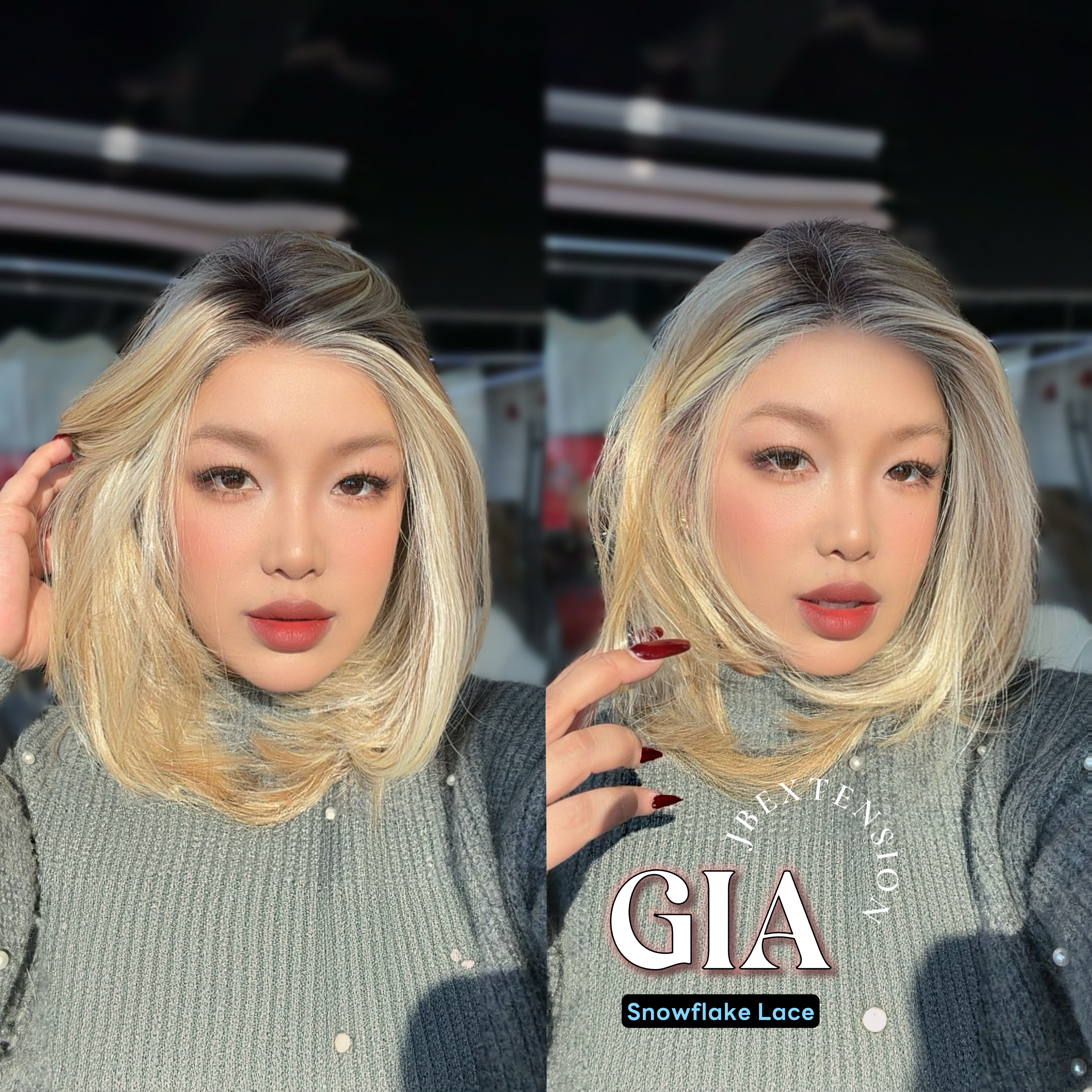 Blonde 16 Inches Hair Cut JBEXTENSION 16 Inches Mix Blonde Pre-Cut Side Part Snowflake Lace Fron