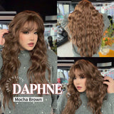 JBEXTENSION 29 Inches Long Body Wave Mocha Brown Wig With Bangs DAPHNE MOCHA BROWN