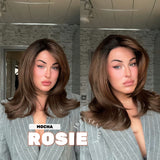 JBEXTENSION Peluca de encaje frontal para mujer de longitud media marrón de 22 pulgadas ROBY 150% de densidad