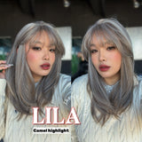 JBEXTENSION 20 Inches Scalpiana Camel Highlight Wolf Cut 3.5X4 Hard Silky Top Natural Scalp Effect Wig With Bangs LILA CAMEL HIGHLIGHT