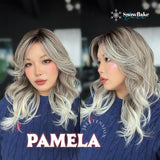JBEXTENSION 18 Inches Curly Smog Ash Grey Pre-Cut Side Part Snowflake Lace Frontlace Glueless Wig PAMELA SNOWFLAKE【BENDY EAR TABS】