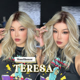 JBEXTENSION TERESA MONO 16INCH Monofilament Handmade Wig 6X5 Full Monofilament Hand Tied Top Wig 16 Inches Mix Blonde Curly Mono Lace Wig With Anti-slip Silicone Strips Glueless Wig TERESA MONO - 16Inch【BENDY EAR TABS】