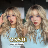 JBEXTENSION 22 Inches Scalpiana Long Wave Light Mix Blonde 3.5X4 Hard Silky Top Natural Scalp Effect Wig with Bangs OSSIE LIGHT MIX BLONDE
