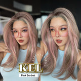 [FINAL SALE] JBEXTENSION 22 Inches Pink Sorbet Pre-Cut Snowflake Lace Frontlace Glueless Wig KEL PINK SORBET【PERMATEASE】【BENDY EAR TABS】- M/L