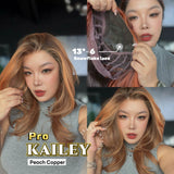 JBEXTENSION 20 Inches Peach Copper Pre-Cut 13X6 Free Part Snowflake Lace Frontlace Glueless Wig KAILEY PRO - PEACH COPPER【BENDY EAR TABS】