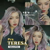 JBEXTENSION 18 Inches Sakura Pink Pre-Cut 13X6 Free Part Snowflake Lace Frontlace Glueless Wig TERESA PRO - SAKURA PINK【BENDY EAR TABS】
