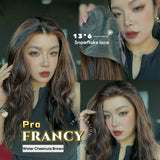 JBEXTENSION 24 Inches Long Wave Water Chestnut Brown Pre-Cut 13X6 Free Part Snowflake Lace Frontlace Glueless Wig FRANCY PRO - WATER CHESTNUT BROWN【BENDY EAR TABS】