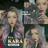 JBEXTENSION 23 Inches Sakura Pink Pre-Cut 13X6 Free Part Snowflake Lace Frontlace Glueless Wig KARA PRO - SAKURA PINK【BENDY EAR TABS】