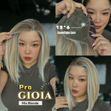 JBEXTENSION 14 Inches Mix Blonde Pre-Cut 13X6 Free Part Snowflake Lace Frontlace Bob Cut Glueless Wig GIOIA PRO - MIX BLONDE【BENDY EAR TABS】